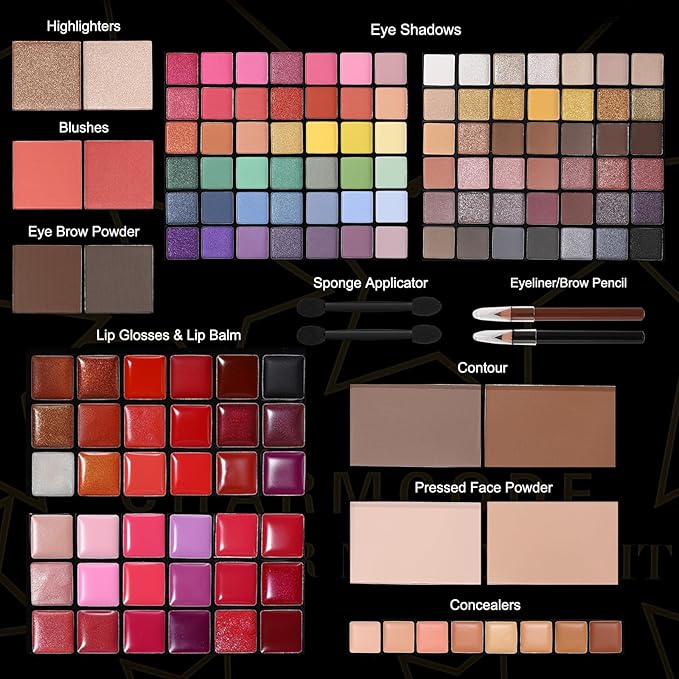 CHARMCODE Full Makeup Kit, Makeup Sets for Women Full Kit, All in One Make Up Gift Set for Girls & Women with Eyeshadow,Liquid Lipstick,Foundation,Mascara,Blush,Eyeliner,Contour,Brushes and More