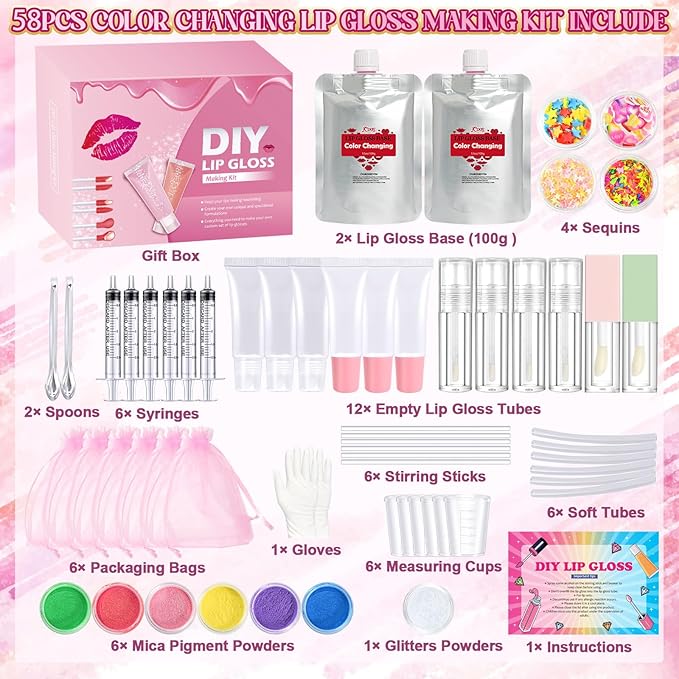 Jcoos Lip Gloss Making Kit, DIY Lip Glosses Kit to Make Your Own Lip Stick, Color Changing Lip Gloss, Temperature Change Lipgloss Long Lasting Nutritious Lipgloss Set for Beginner Women Girls