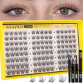 Lash Clusters Kit Natural Eyelash Clusters Kit with Cotton Band 10-16mm C Curly Wispy Cluster Eyelash Extensions Natural Fluffy Cluster Lashes for Beginners with Bond & Seal and Tweezers