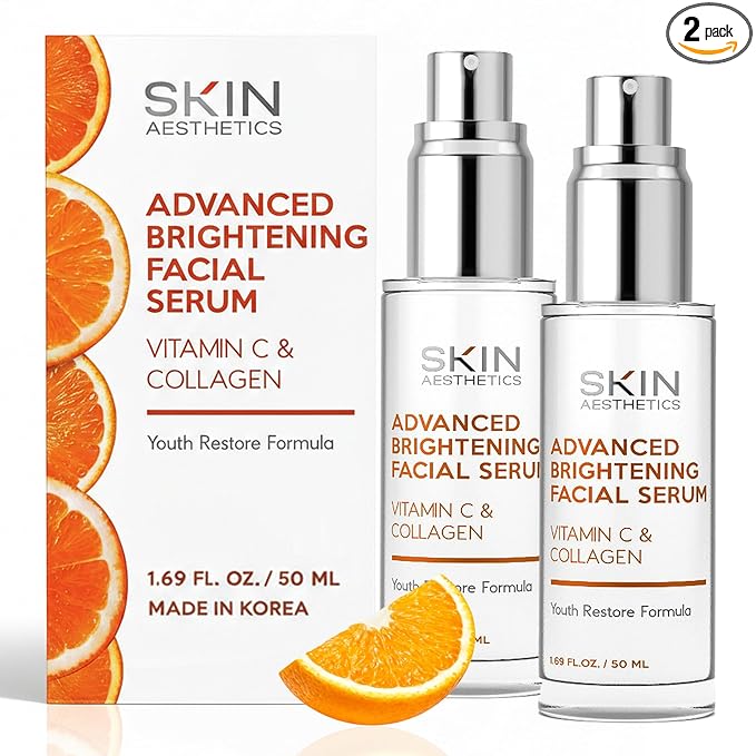 Skin Aesthetics Vitamin C Serum For Face - Dermatologist Tested - with Collagen For Dark Spots, Anti-Aging & Acne + Fine Lines & Wrinkles - Vegan, Clean Beauty Korean Skin care - Duo Pack