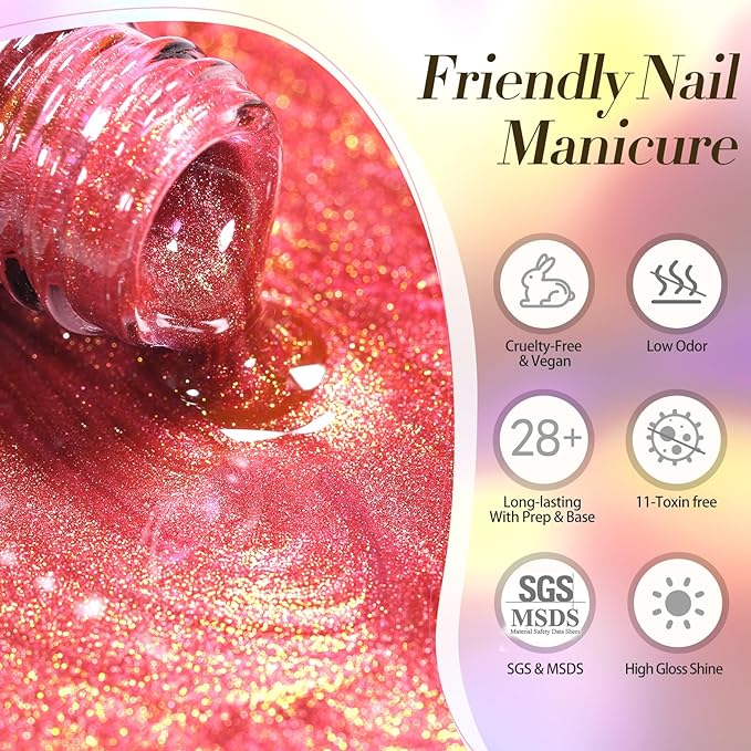 Born Pretty Cat Magnetic Eye Gel Nail Polish 6 Colors Neon Shimmer Blue Green Pink Holographic Magnetic Gel Polish,Spring Summer Aurora Rainbow Glitter, Soak Off UV LED Gels for Manicure DIY at Home