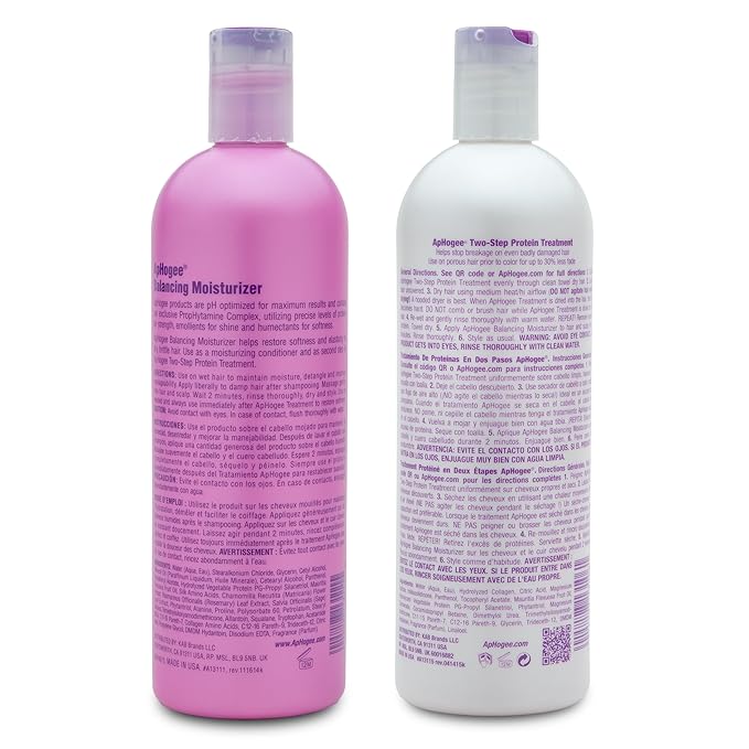 Aphogee Hair Care Double Bundle – Two-Step Protein Treatment (16 fl oz) & Balancing Moisturizer (16 fl oz)
