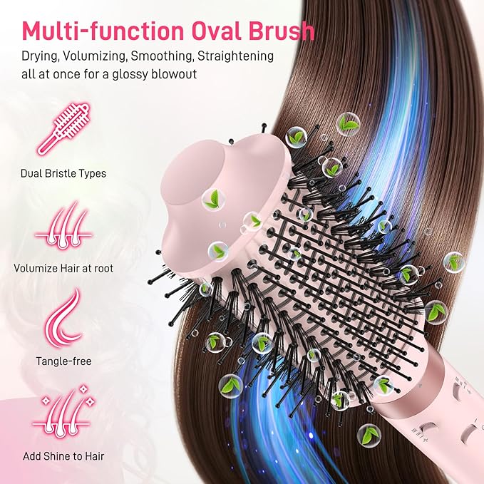 MESCOMB Dual Voltage Hot Air Styler Wrap - 5 in 1 Hair Dryer Brush with Fast Drying Blow Dryer, Styling, Straightening & Volumizing with Travel Bag (100V–240V) Gift for Women