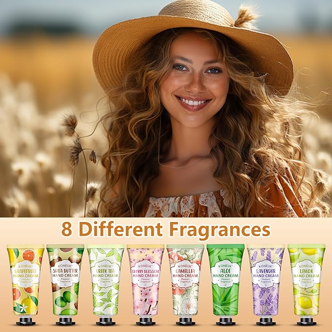 KONEUK 8 Pack Hand Cream Set, Mothers Day Gifts, Wedding Favors, Bulk Hand Lotion Travel Size for Dry Cracked Hands, Moisturizing Hand Cream for Teacher Gifts and Nurse Gifts