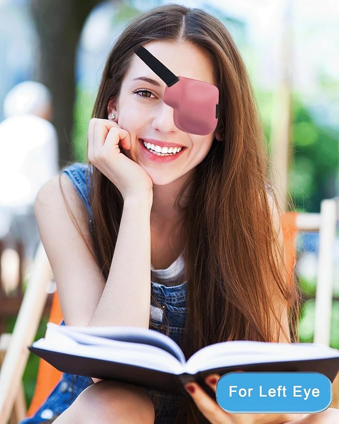 Eye Patches for Adults and Kids, 2 Pcs 3D Eye Patch Adjustable Medical Eyepatch for Lazy Eye Amblyopia Strabismus and After Surgery for Left Eye Pink