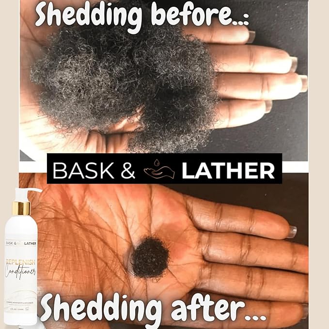 BASK & LATHER Replenish Conditioner – Deep Hydrating, Natural Formula for Elasticity & Detangling, Silicone-Free, Paraben-Free, Color-Safe, 8 oz