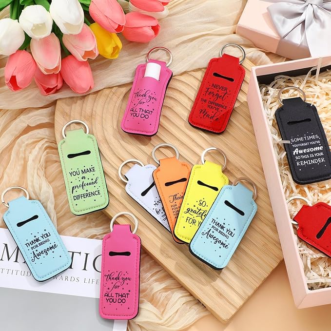 Ecation 72 Pcs Lipstick Holder Bulk Lipstick Holder Keychain Thank You Inspirational Lip Gloss Pouch Portable(Bright Colors)