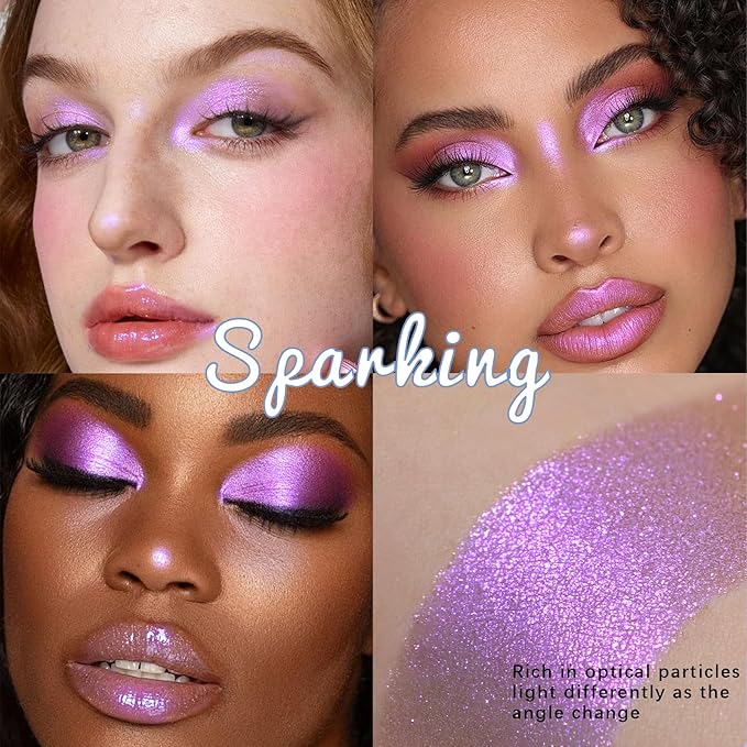 Noerrors Dusty Purple Pink Holographic Duochrome Glitter Eyeshadow Palette, Multichrome Shimmer Cream to Powder Metallic Eyeshadow, Satin Glow Shiny Iridescent Eye Shadow Fairy Makeup Rave Accessories
