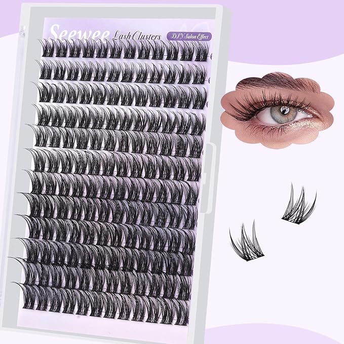 Wispy Lash Clusters Kit 10-18mm D Curl Lash Clusters 144pcs DIY Cluster Eyelash Extensions Individual Natural Lashes Cluster False Eyelash Kit with Bond & Seal Glue Remover Tweezers(S2 Lash Kit)