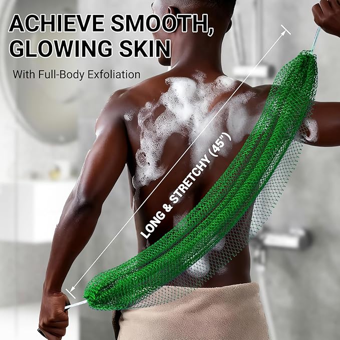 African Net Sponge Authentic for Exfoliating - Extra Knots for Deep Cleansing & Back Scrubbing - Body Scrubber Washcloth for Women & Men - Daily Shower Exfoliator for Smooth, Glowing Skin(Green)