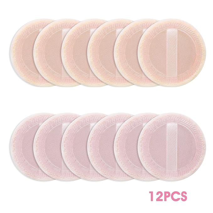 WLLHYF 12PCS Makeup Powder Puffs Pink Cotton Powder Puffs Round Powder Puff for Makeup Face Powder Velour Puffs for Loose Powder Washable (pink+skincolor-12pcs)