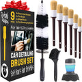 Car Detailing Brush Set 9-Pack - Boars Hair Brushes with Tire and Wheel Brush Plus Tire Dressing Applicator - Soft Bristle Car Detailing Kit for Interior, Exterior and Wheels - Detail Dudes