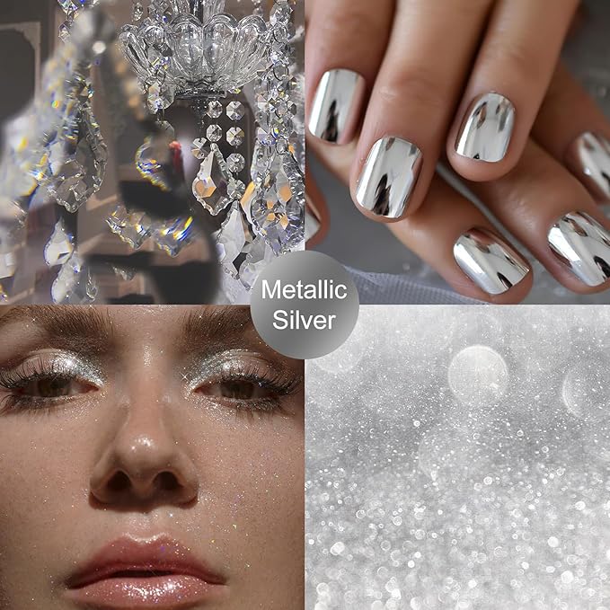 KYDA Glitter Powder Spray, Loose Shimmer Powder, Highlighter Spray Makeup for Face Body Hair, Lasting Glitter Hairspray, Cosmetic Sparkling Body Makeup, Metallic Silver