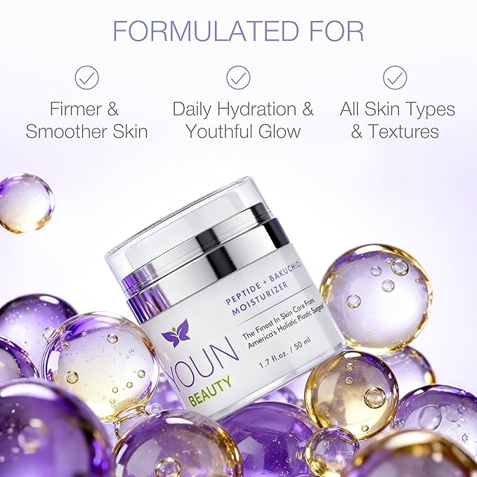 YOUN Beauty Peptide + Bakuchiol Moisturizer by Holistic Dr. Anthony Youn – Paraben-Free Retinol-Alternative Face Moisturizer to Support Collagen Production, Skin Hydration and Elasticity, 50ml