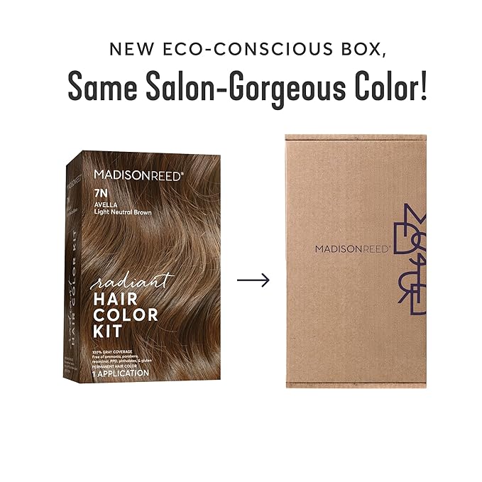 Madison Reed Radiant Hair Color Kit - 7N Light Neutral Brown (Avella Light Brown), Dimensional Gray Hair Blending Permanent Hair Dye, PPD-Free & Ammonia-Free, 1 Pack