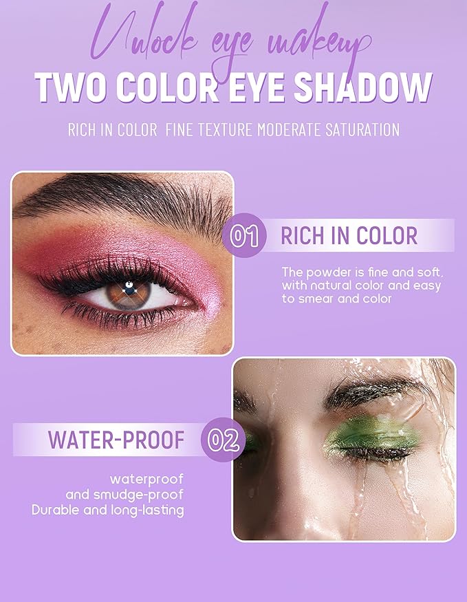 Erinde Green Eyeshadow Palette Duo - Bright Dark Green Shimmer Metallic Glitter Eye Shadow Makeup Palette, Long Lasting Waterproof Blendable Crease & Smudge Proof Forest-Green Christmas Makeup, 02