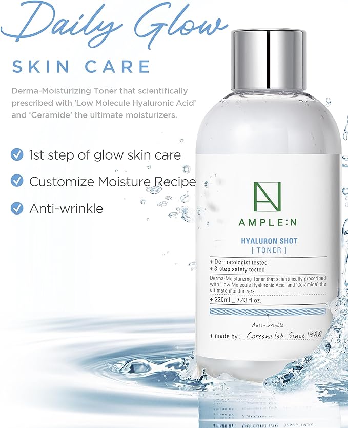 Hyaluron Shot Toner – Korean Hyaluronic Acid and Ceramide Hydrating Face Toner - Moisturizing Essence for Minimizing Wrinkles – Dewy Healthy Glow Skin Booster for Dry and Sensitive Skin, 7.43 fl.oz.