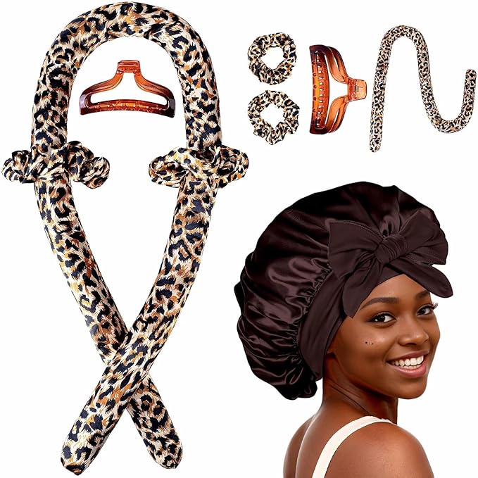 Heatless Hair Curler,Blowout Heatless Curls Overnight,No Heat Curling Rod Set with Satin Bonnet for Sleep in,5