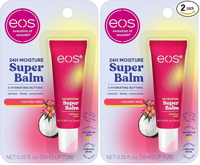 eos 24H Moisture Super Balm- Coconut Milk, Lip Mask, Day or Night Lip Treatment, Made for Sensitive Skin, 0.35 fl oz (Pack of 2)