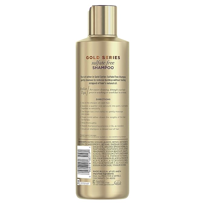Pantene Gold Series Argan Oil from ProV for Natural and Curly Textured Hair, Sulfate Free Shampoo, 8.5 Fl Oz