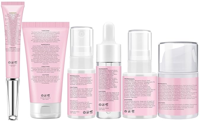 Skin Care Set,6 Pcs Korean Snail Mucin Essence Anti-aging Moisturize Repair Soothe Hydrate,Glass Skincare Gift Kit for Dull & Dry Skin,Self Care Skincare Gifts for Women Mother Mom Wife Teenage Girls