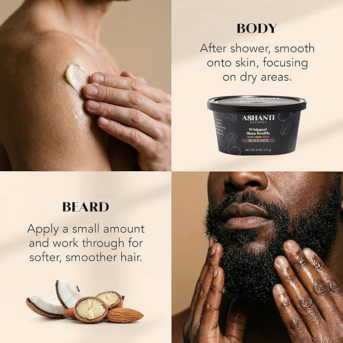 Ashanti Naturals Scented Whipped Shea Butter | African Body Butter for Men w/Coconut and Almond Oil (Blackjack Souffle, 8 oz)