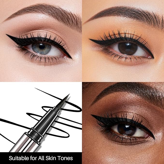 Liquid Eyeliner Waterproof – Intense Black, Ultra Fine Tip, Smudge & Smear Proof, Long Lasting, Easy to Apply for Winged Liner & Precise Lines, Beginner Friendly, 0.6ml