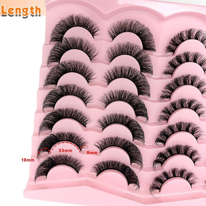 loladook D Curl Lashes Strips Natural False Eyelashes Mink Wispy Cat Eye 16mm Wispies 3D Volume Eyelashes Pack Faux Mink Lashes that Look Like Extensions