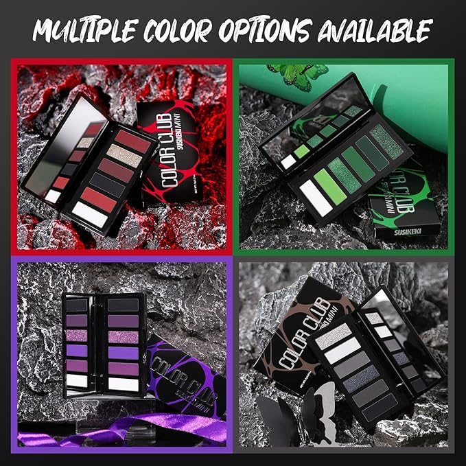 SUSIKEKI Green Eyeshadow Palette with Mirror Lime Forest Emerald Tones Matte Shimmer 6 Colors Mini Eye Shadow Pallet Travel Size Highly Pigmented for Goth Fairy Joker Wicked Halloween Parties Makeup