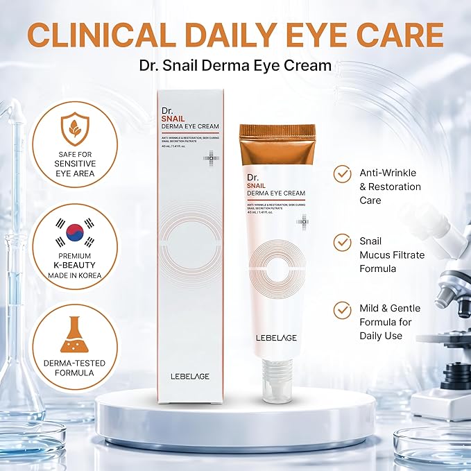 LEBELAGE Dr. Snail Derma Eye Cream 1.35 fl oz | Lightweight Eye Moisturizer with Snail Filtrate | Fast-Absorbing Daily Under Eye Cream for Smooth, Hydrated Skin Feel | Korean Skincare Routine