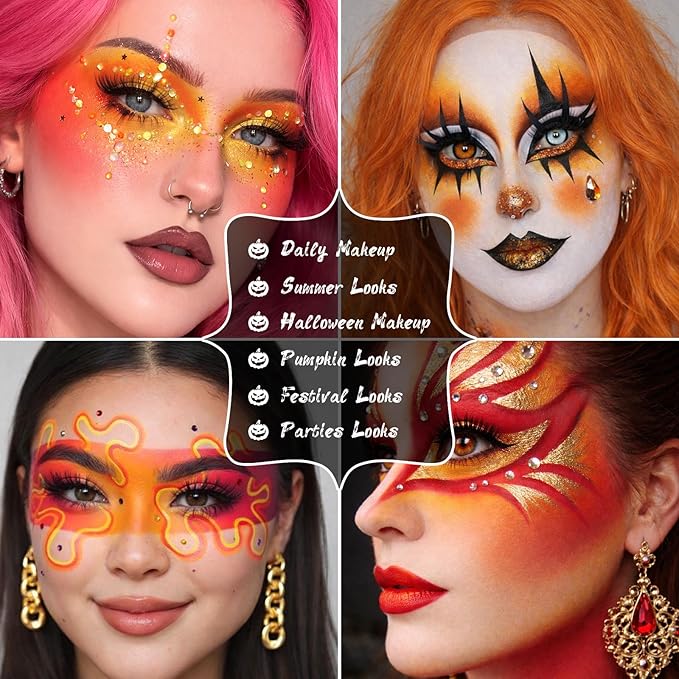 UCANBE Orange Eyeshadow Makeup Palette, 15 Colors Vibrant Shimmer Matte Glitter Eye Shadow Pallet, High Pigmented Warm Yellow Sunset Red Coral for Fall Cosplay Halloween Costume Parties Pumpkin Makeup