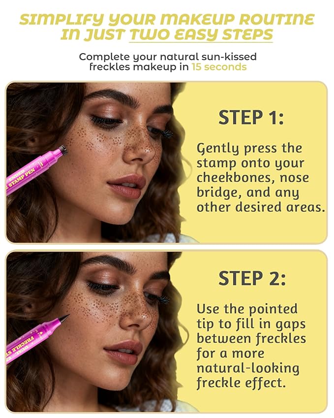 Upgrade Dual Ended 2-in-1 Faux Freckle Stamp Pen, Waterproof Fake Freckle Pen with Multi-Prong Freckles Stamp Head for Women to Easily Create Natural Long-Lasting Sunkissed Makeup