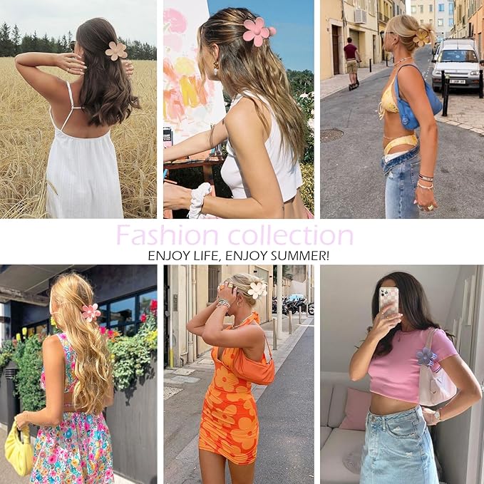 Flower Hair Clips 6 PCS for Women, Daisy Claw Clips Matte Large Claw Clips Strong Hold Jaw Clamps Hair Accessories for Thick Hair 6 Colors