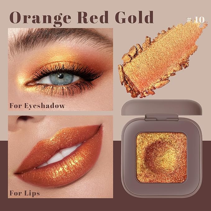 Noerrors Duochrome Orange Red Gold Glitter Eyeshadow Palette, Holographic Multichrome Rich Color Shimmer Eye Shadow, Color Shift Sparkle Inner Corner Eye Highlighter Makeup for Festival Concert#10