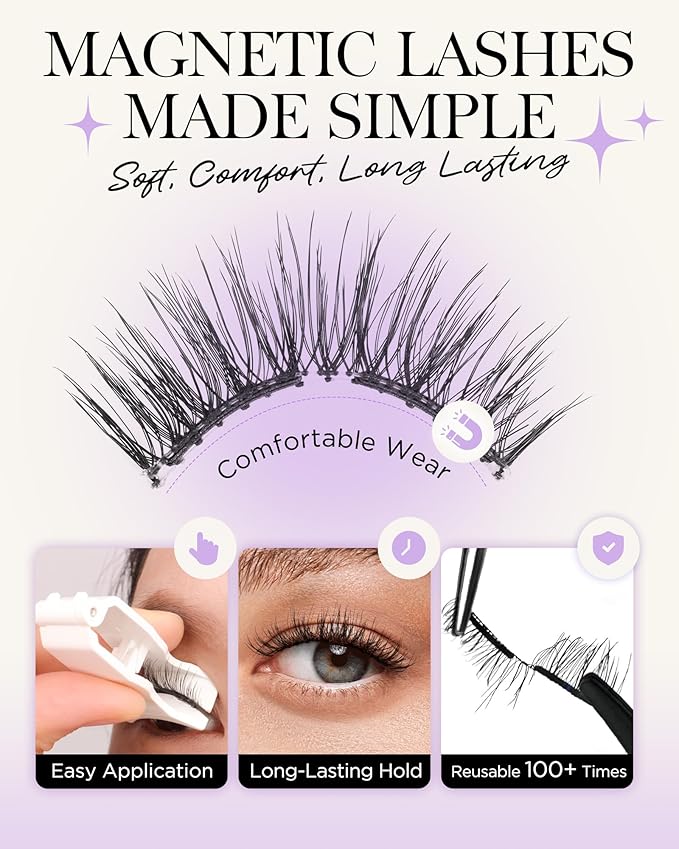 BEYELIAN Magnetic Eyelashes with Applicator, Soft Magnetic Lashes Natural Look Comfortable & Secure Fit Easy to Apply Reusable CS104-2