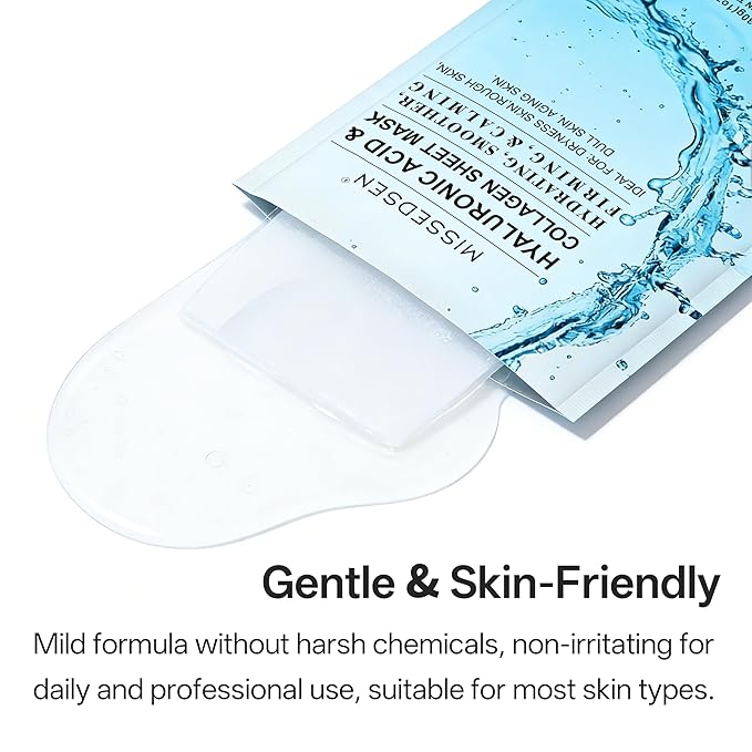 Collagen Face Mask with Hyaluronic Acid, Vitamin E Oil for Skin Care Hydrating, Moisturizing, Brightening & Anti Aging Face Masks Skincare for Oil, Dry, Acne, Sensitive All Skin Types 5PCS