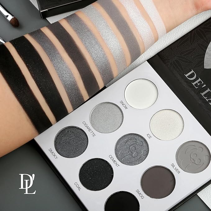 Afflano Goth Eyeshadow Palette Grey Black White Silver, Blendable Smokey Eye Eyeshadow for SFX Skull Goth Look Halloween Makeup Palette, Long Lasting Dark Gothic Eye Shadow Pallet - Panda