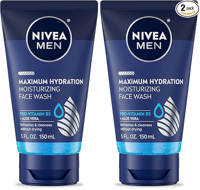 Nivea Men Maximum Hydration Moisturizing Face Wash with Aloe Vera, 5 Fl Oz Tube (Pack of 2)