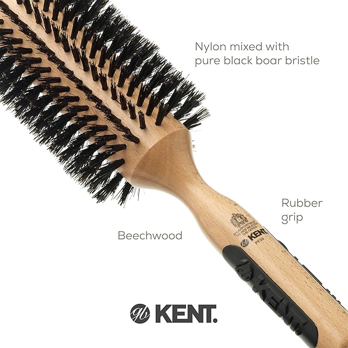 Kent PF09 Large Round Curling Brush with Hard Natural Boar Bristle - Hair Drying Brush and Blowout - Round Brushes for Dry Hair - For Shoulder Length or Shorter Hairs