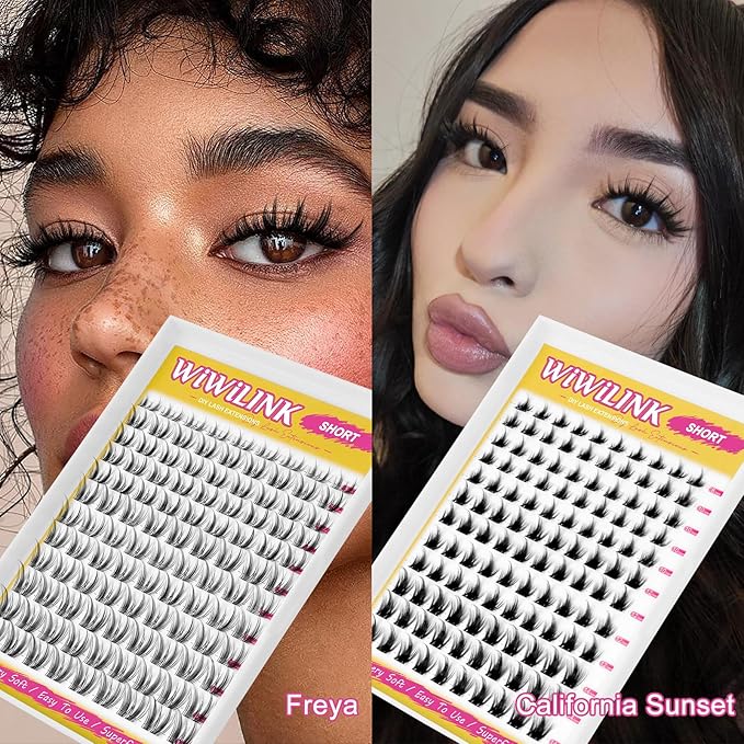 Wispy Lash Clusters 8-14mm Spike Eyelash Clusters D Curl DIY Lash Extension with Spikes 0.03mm -Thin Band Natural Individual Cluster Eyelashes, California Sunset Short