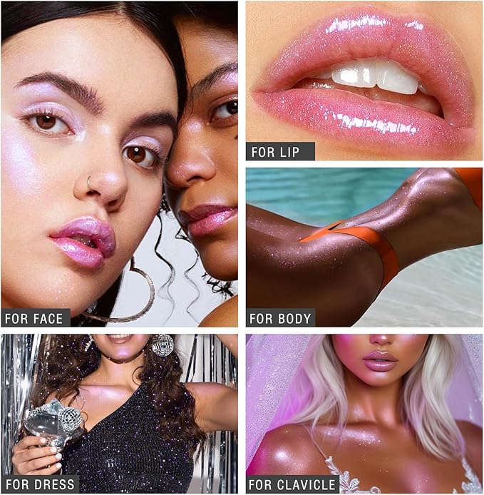 HOSAILY Body Glitter Spray - Light Purple Body Shimmer for Face, Hair & Body, Moisturizing Luminizer Glow Illuminator, Quick-Drying Sparkling Glitter Spray Liquid Highlighter Makeup (#06)