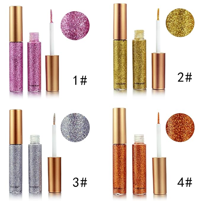 Glitter-Eyeliner,Purple-Red Giltter-Eyeliner, Long-lasting Waterproof Eye-Glitter Makeup, Silver, Gold, Purple Green High-pigmented Colorful Eye Liner Liquid