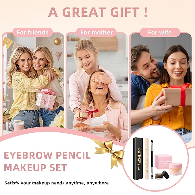 Eyebrow Pen Makeup Kit, Waterproof 4-Tip Microblading Eyebrow Pencil & Eyebrow Pomade, Dual-Ended Brush, Long-Lasting Smudge-Proof Brow Kit for Natural Wild Brows, Dark Brown