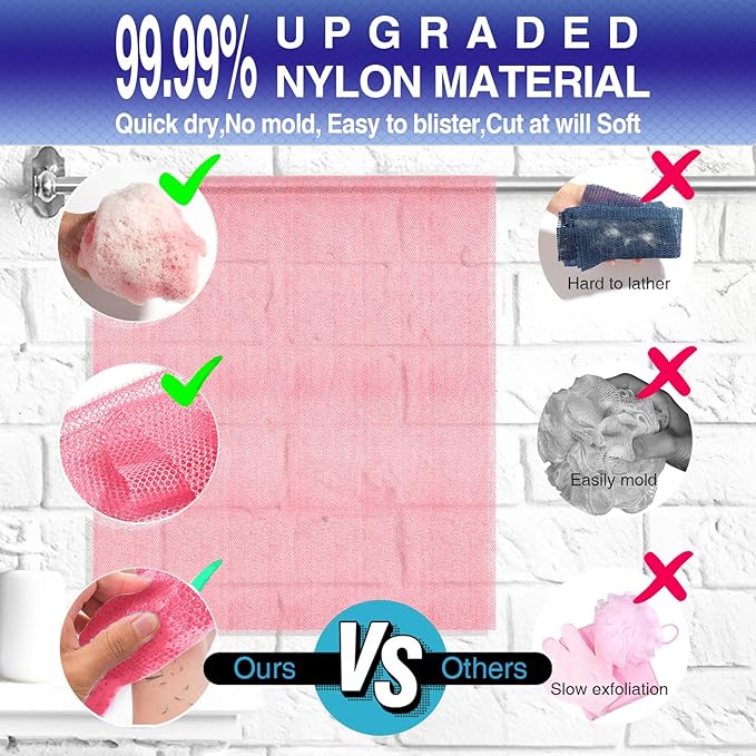 1 Pieces African Bath Sponge African Net Long Net Bath Sponge Enjoy Luxurious Exfoliation, Deep Cleansing, and Silky Smooth Skin Every Day (Pink)