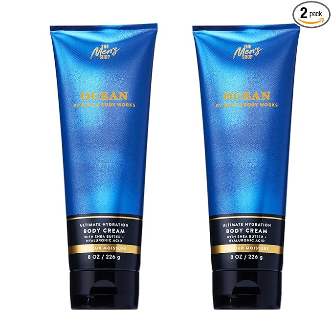 Bath & Body Works Men’s Body Cream, Ocean Scent, Ultimate Hydration Moisturizer with Shea Butter & Hyaluronic Acid for Dry Skin, Coastal Air & Cypress Scent, 8 oz - 2 Pack