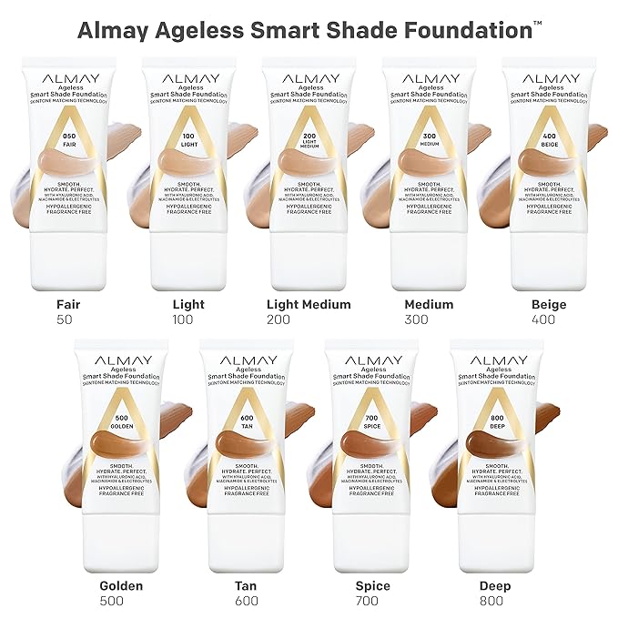 Almay Anti-Aging Foundation, Smart Shade Face Makeup with Hyaluronic Acid, Niacinamide, Vitamin C & E, Hypoallergenic-Fragrance Free, 300 Medium, 1 Fl Oz (Pack of 2)