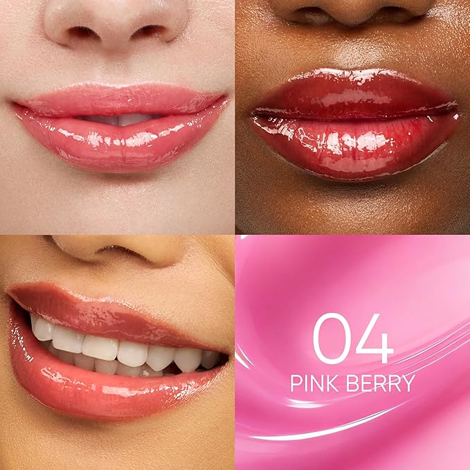 SKINTIFIC Peptide Brightening Lip Serum, Hydrating & Plumping Tinted Lip Gloss, Moisturizing Lip Balm with Polypeptides & Squalane for Glossy Sheer, Smooth Lips(04 Pink Berry)