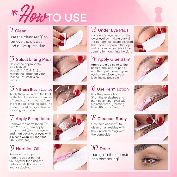 Lash Lift kit at Home Salon: Professional Eyelash Perm Kit for Beginner - Eyelash Eyebrow Curling Set Glue Upgraded Version (Pink)