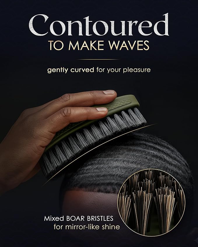 CQP 360 Wave Brush 2.0 - SOFT All Boar Bristle Hairbrush, BLACK & GOLD - Peanut Butter Non-Slip Rubber Grips, Indestructible Waterproof Design - The Ultimate 360 Wave Brush