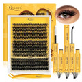 QUEWEL DIY-Lash-Extension-Kit, 280pcs 60+80+100D-Fluffy Lashes-Clusters Mixed 12-18mm Thick Eyelash-Clusters-Kit with Lash Bond and Seal, and Cluster Lashes Tweezers Easy DIY at Home(60+80+100 KIT)